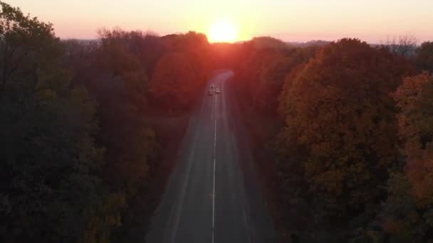 Czas Jesień Koncepcja Napowietrznych Podróż Samochód Widok Wschód — Wideo stockowe