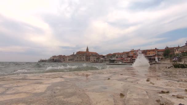 Stormy weather at umag city quay in croatia — ストック動画