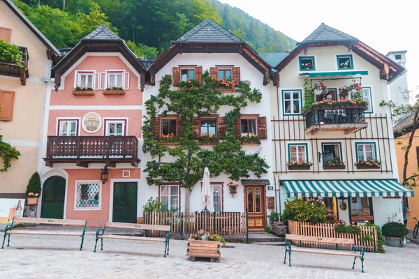 Hallstatt Piazza Centrale Punto Riferimento Turistico Copia Spazio — Foto Stock