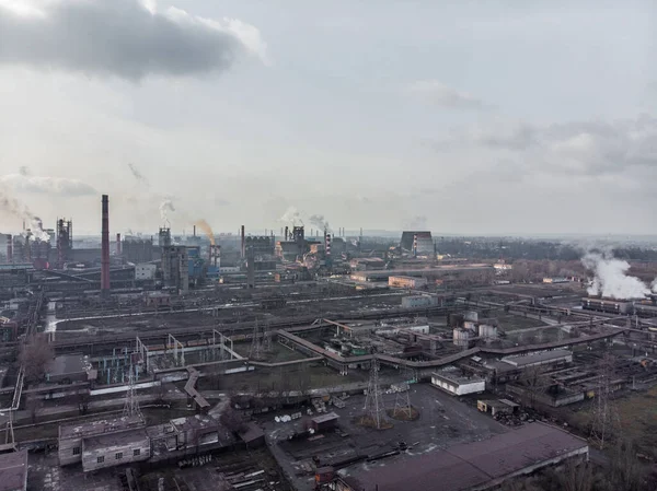 Górny Widok Zanieczyszczenie Powietrza Przez Fabrykę Problem Ekologiczny — Zdjęcie stockowe