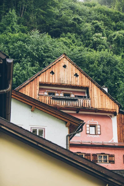 Close Zicht Hallstatt Houten Gebouwen Zomer Oostenrijk — Stockfoto