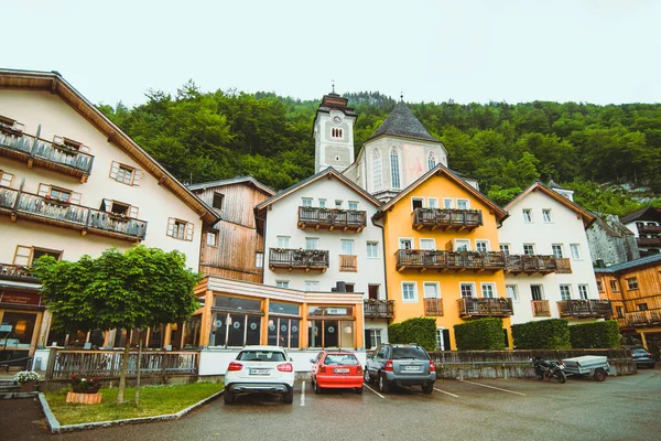 Hallstatt Áustria Junho 2019 Lugar Estacionamento Antes Hotel Turismo Turístico — Fotografia de Stock