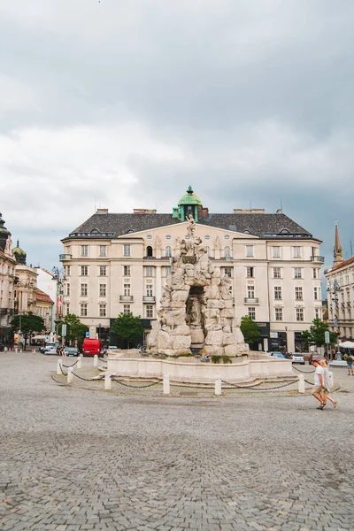 Brno República Checa Junio 2019 Fuente Plaza Ciudad Viajes Estatua — Foto de Stock