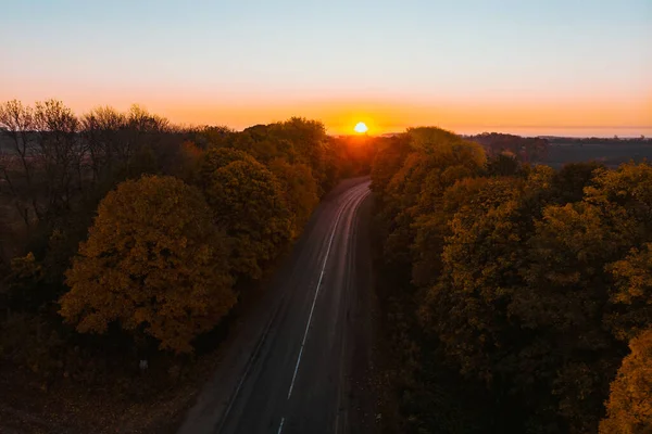 Luftaufnahme Der Herbstautobahn Wald Kopierraum — Stockfoto