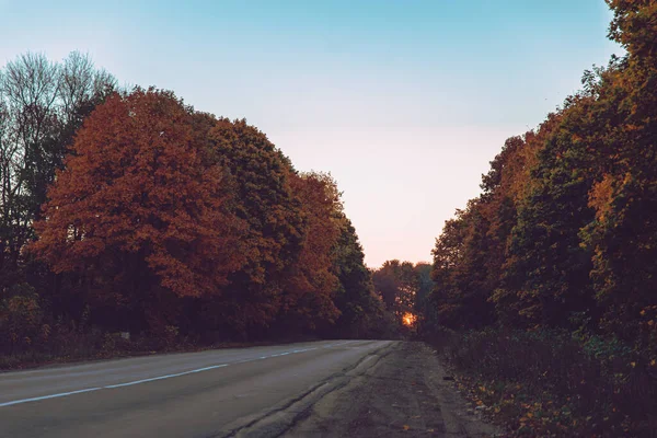Widok Starej Autostrady Zachód Słońca Jesień Jesień Sezon — Zdjęcie stockowe