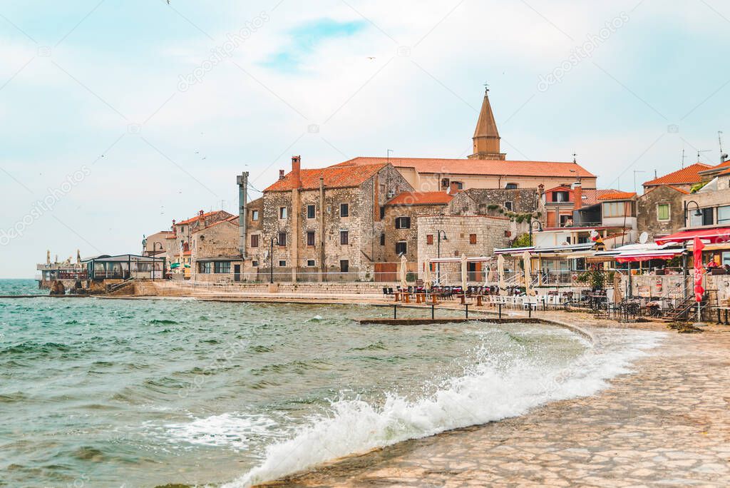 view of umag city in croatia at stormy weather. copy space