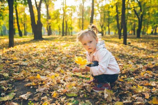 가을이 가을이 귀여운 금발의 웃으면서 — 스톡 사진