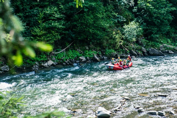 Dzembronia Ukraine August 2020 Group People Rafting Mountain River Copy — Stock Photo, Image