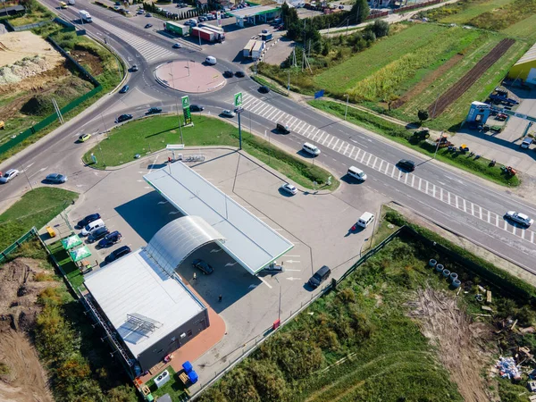 Vista Aerea Del Distributore Benzina Copia Spazio — Foto Stock