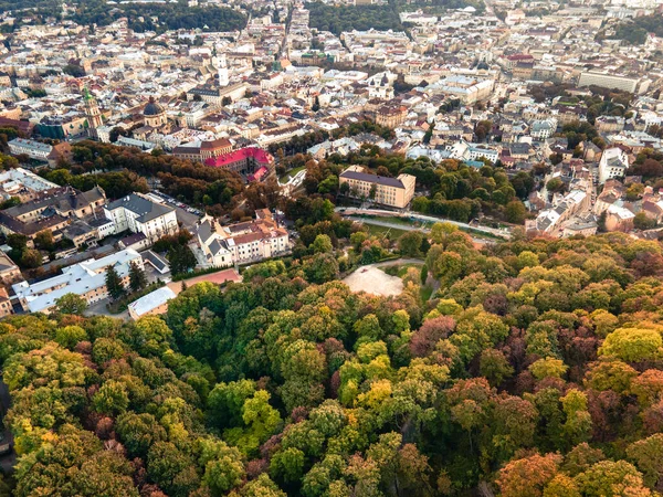 Vista Aérea Mañana Otoño Ciudad Europea —  Fotos de Stock