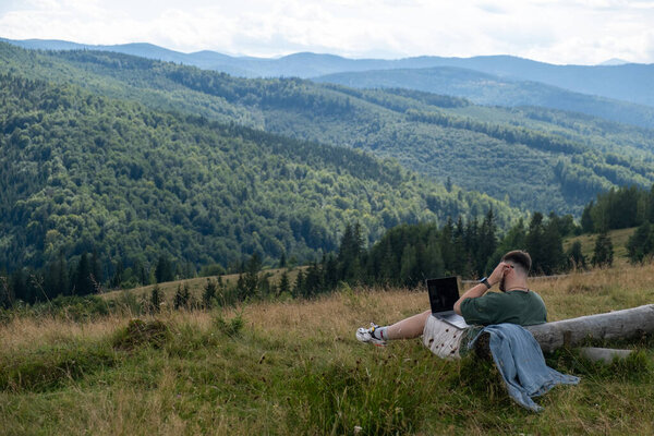 Remote Work in Scenic Mountain Landscape Freelance concept