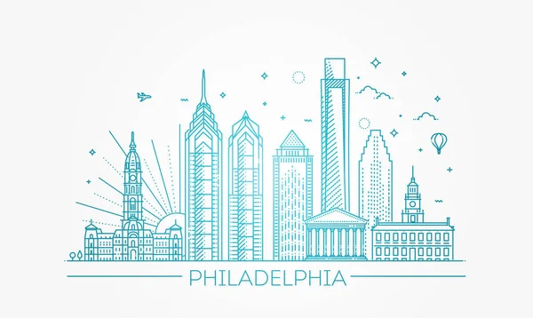 Philadelphia. Pennsylvania Stati Uniti. Skyline con panorama — Vettoriale Stock