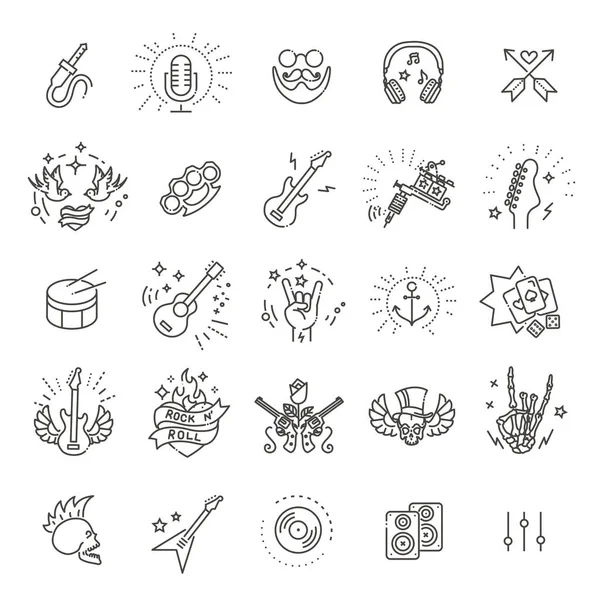 Rock and Roll Line Icon Set — Stockvektor