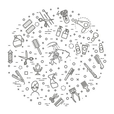 Berber dükkanı ve güzellik salonu vektör simgeleri ayarlandı