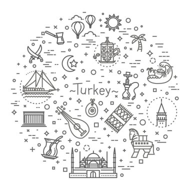 İnce vektör Türkiye sembol simge seti
