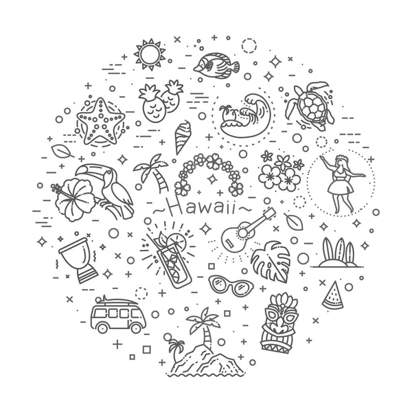 Tropical summer, hawaii icon set with white background — Stock Vector