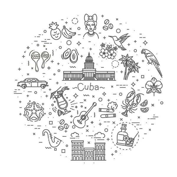 Kuba Ikonuppsättning — Stock vektor