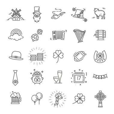 İrlanda simgeler. Turizm ve aktiviteler, ince çizgili Tema.