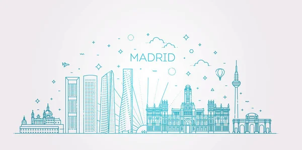 Madrid skyline, España. Ilustración vectorial, arte de línea — Vector de stock