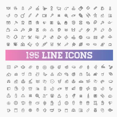 196 yiyecek ve içecek ince Icon set vektör