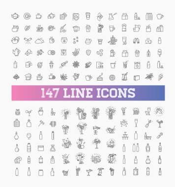 147 içecekler ince vektör Icon set