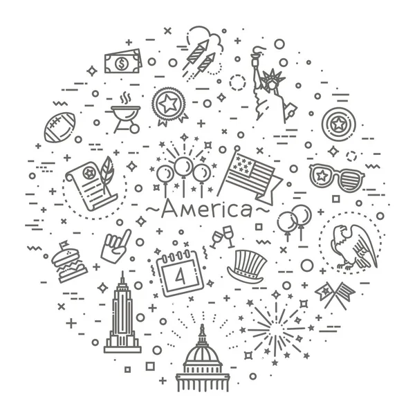 Conjunto de iconos de la línea USA Independence Day adecuados para web, infografías y aplicaciones — Vector de stock