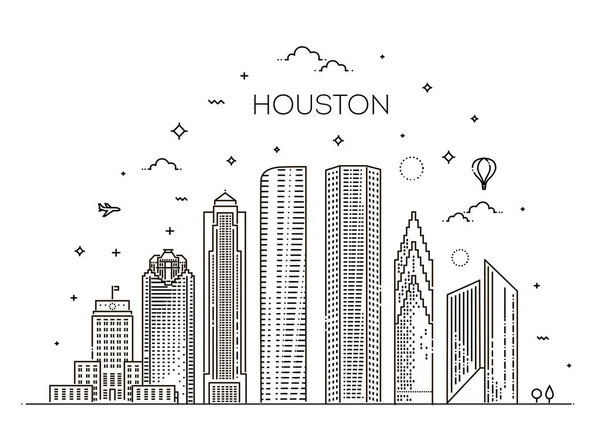 Houston city skyline, illustration vectorielle dans un style linéaire. Texas, États-Unis — Image vectorielle
