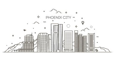 Phoenix manzarası, detaylı siluet. Trendy vektör çizim, doğrusal stili
