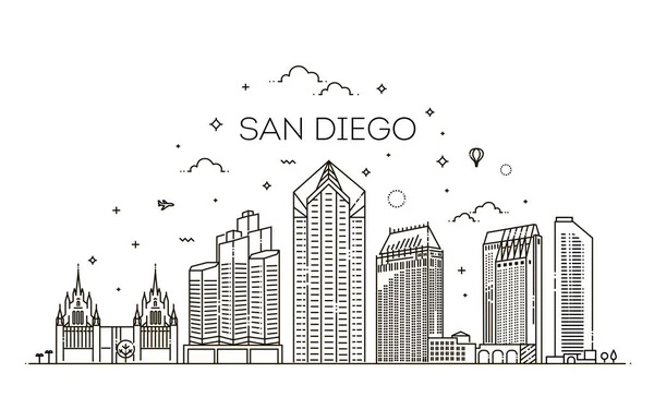 Fond vectoriel linéaire de la ville de San Diego — Image vectorielle