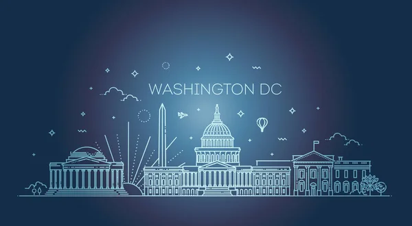 Línea del horizonte de Washington USA y silueta de monumentos — Vector de stock
