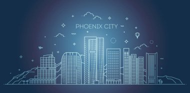 Phoenix manzarası, detaylı siluet. Trendy vektör çizim, doğrusal stili