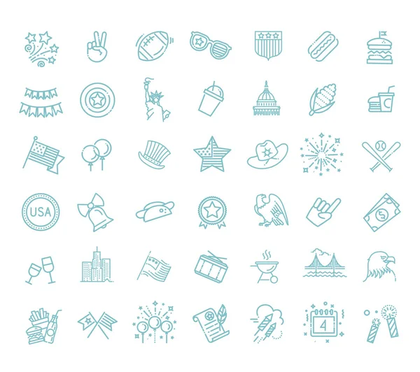 Conjunto de 42 iconos de la línea USA Independence Day adecuados para web, infografías y aplicaciones — Vector de stock