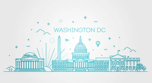 Línea del horizonte de Washington USA y silueta de monumentos — Vector de stock