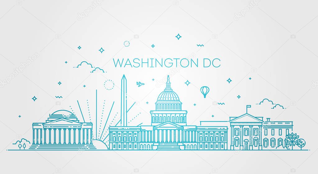 Washington USA skyline and landmarks silhouette