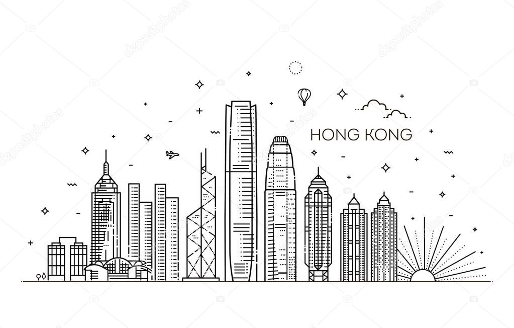 Hong Kong skyline, vector illustration in linear style