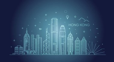 Hong Kong silueti, vektör çizimi doğrusal biçiminde