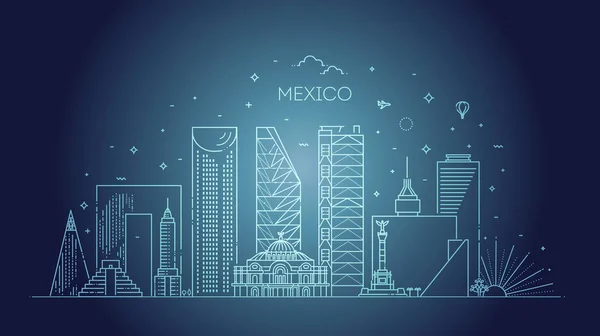 Beyaz arka planda Mexico City silueti. Düz vektör illüstrasyonu — Stok Vektör
