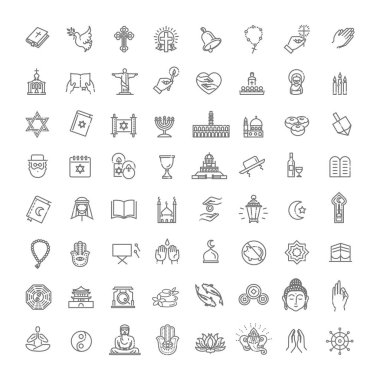 Vector religion icons set thin style. Vector clipart