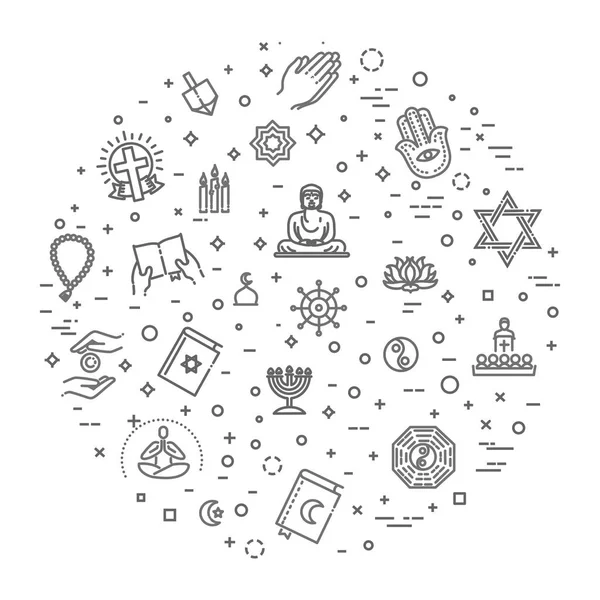 World religions symbols vector set of icons in circle — Stock Vector