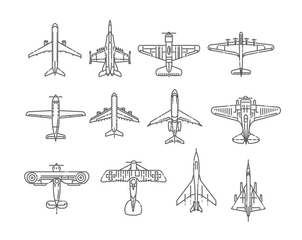 Tipos modernos de aviones. Aviones de pasajeros grandes y pequeños. Transporte aéreo. Ilustración vectorial en estilo plano — Vector de stock