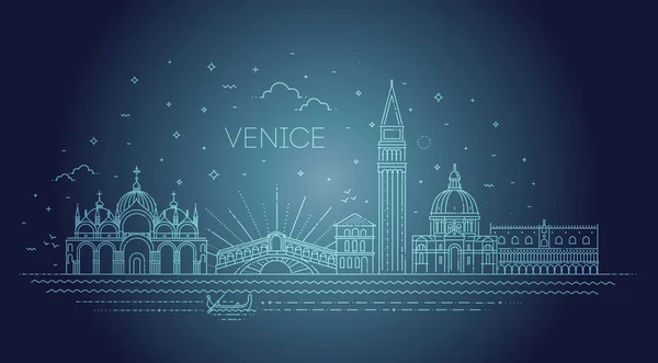 Veneza cidade, ilustração. Conjunto de edifícios Vector Veneza —  Vetores de Stock