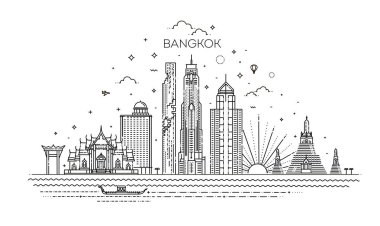 Tayland ve Bangkok şehir simgeleri. Vektör illüstrasyonu - Vektör