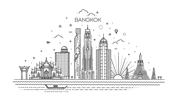 Tajlandia i atrakcje do zabytków Bangkoku. Ilustracja wektora - Wektor — Wektor stockowy