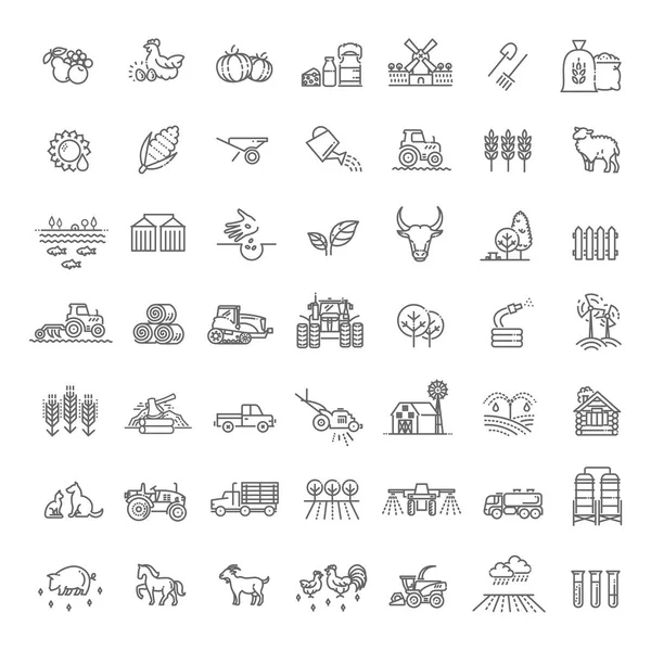 Serie di icone delle linee di agricoltura e agricoltura — Vettoriale Stock