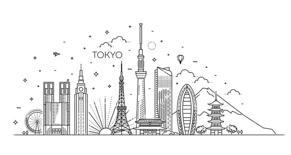 Conjunto de iconos de vacaciones de Tokio. Conjunto de iconos vectoriales — Archivo Imágenes Vectoriales