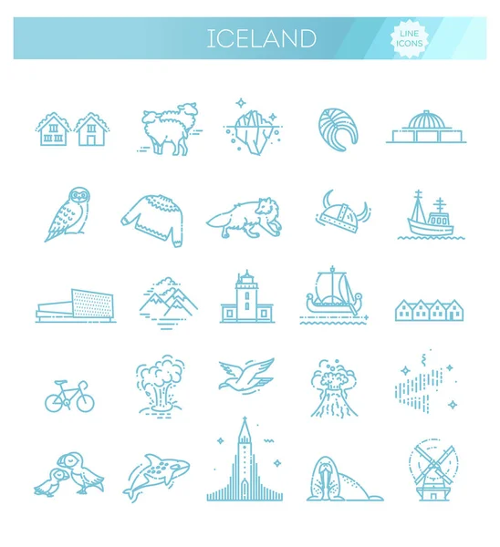 IJsland vector iconen. Toerisme en attracties — Stockvector