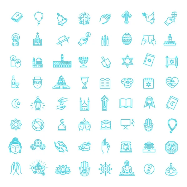 Los iconos de la religión vectorial establecen un estilo delgado. Vector — Vector de stock