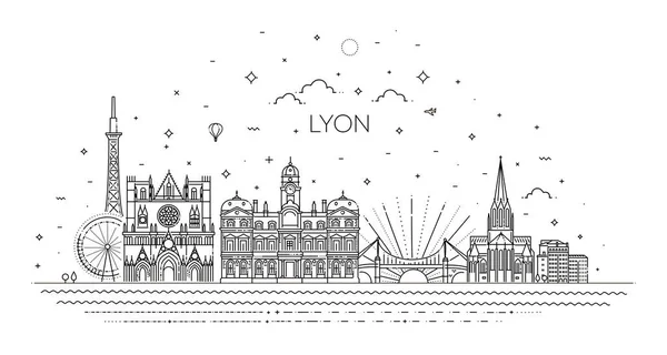 Lyon panorama w białym tle — Wektor stockowy