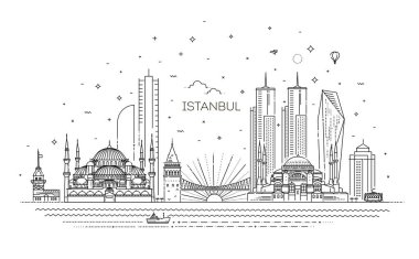 İstanbul silueti, doğrusal tarzda vektör illüstrasyon