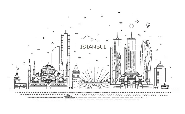 Horizonte de Istambul, ilustração vetorial em estilo linear —  Vetores de Stock